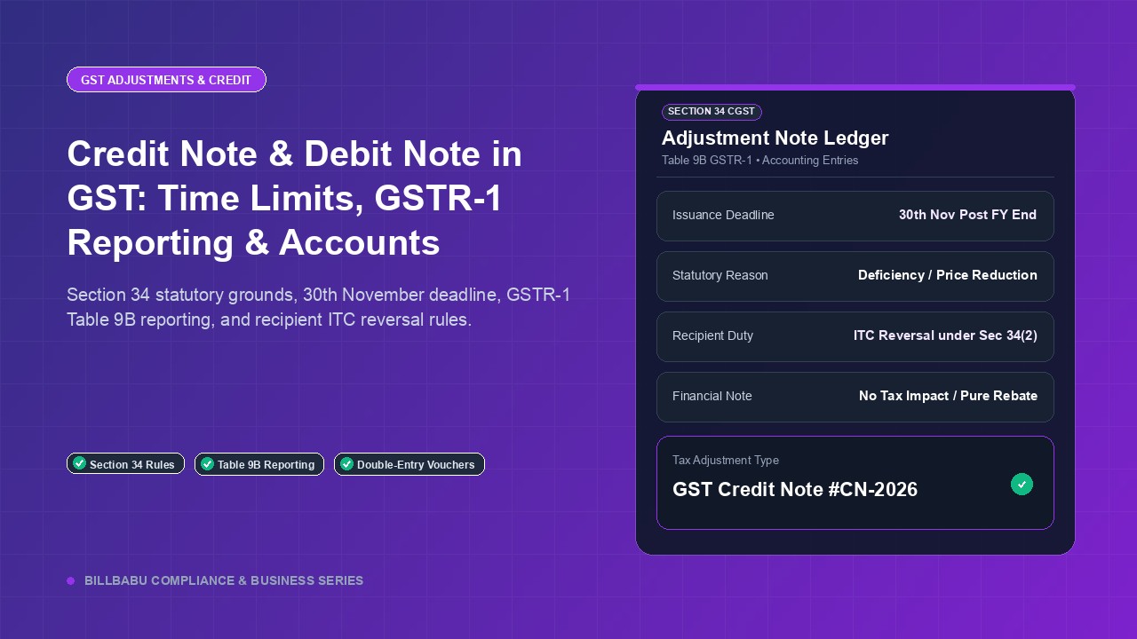 Credit Note and Debit Note in GST: Time Limits, GSTR-1 Reporting, and Accounting Entries